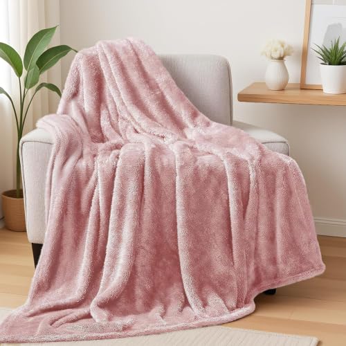 Exclusivo Mezcla Fuzzy Large Fleece Throw Blanket for Couch, Dusty Pink - color: Dusty Pink, size: 50x70 IN