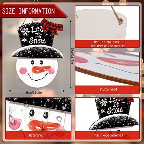 Whaline Large Christmas Snowman Wooden Hanging Sign Winter Welcome Door Sign with Buffalo Plaid Bow Snowman Wood Front Door Hanger for Home Indoor Outdoor Farmhouse Wall Window Decor - style: Classic
