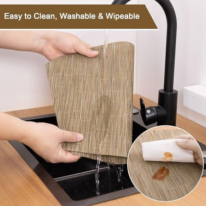 SHACOS Wedge Shape Placemats Set of 4 Woven Vinyl Placemat for Round Table - color: Tan