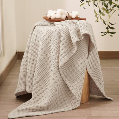 PHF Lightweight 100% Cotton Waffle Throw Blanket for Couch, Light Taupe - color: 01 Light Taupe/Oatmeal, size: Throw(50"x60")