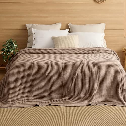 Bedsure Lightweight 100% Cotton Waffle Blanket, 120x94, Coffee Brown - color: Coffee Brown, size: Oversized King (120" X 94")