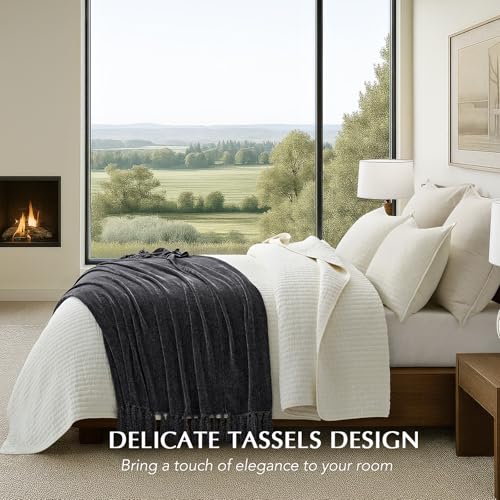 EverGrace Chenille Knit Throw Blanket for Couch, 50"x60", Iron Black - color: Iron Black, size: 50"x60"