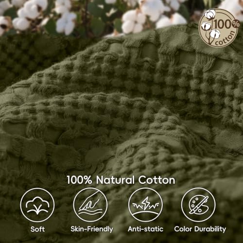 PHF Lightweight 100% Cotton Waffle Throw Blanket for Couch, Capulet Olive - color: 05 Capulet Olive, size: Throw(50"x60")