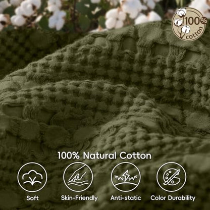 PHF Lightweight 100% Cotton Waffle Throw Blanket for Couch, Capulet Olive - color: 05 Capulet Olive, size: Throw(50"x60")