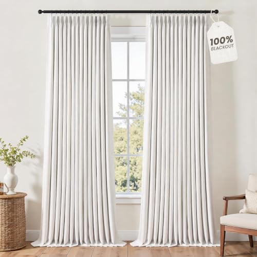100% Blackout 90 Inch Natural Linen Pinch Pleated Curtains 2 Panels - color: Natural, size: 40"W x 90"L (Pack of 2)