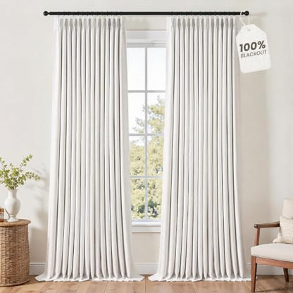 100% Blackout 90 Inch Natural Linen Pinch Pleated Curtains 2 Panels - color: Natural, size: 40"W x 90"L (Pack of 2)