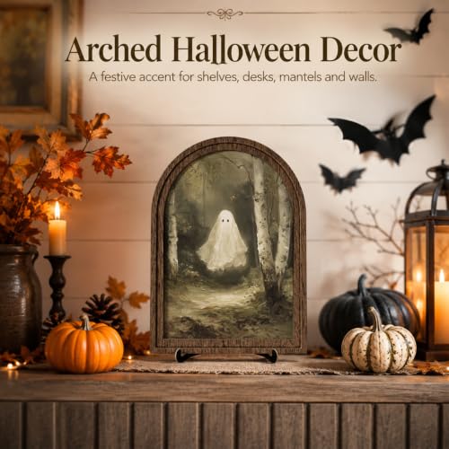Forest Ghost Arched Wood Frame Tabletop Decor, Moody Halloween Wall Art - color: Color 15