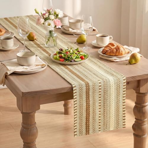 Artoid Mode Coffee Farmhouse Stripe Braided Table Runner 12x72 Inch - color: Light Coffee, size: 12" x 72", Table Runner