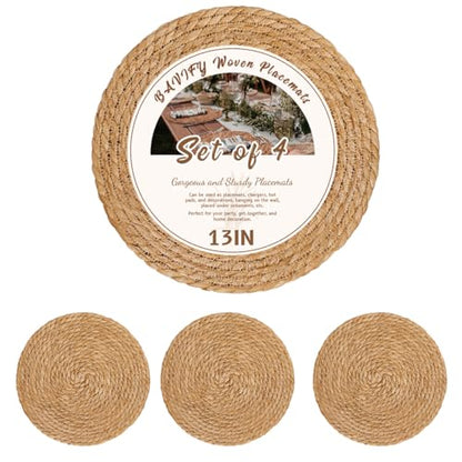 BAVIFY 13" Round Woven Placemats Set of 4, Plate Chargers for Dining Table - size: 13 Inch Set of 4