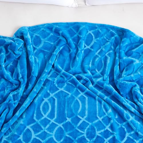 Soft Cozy Fleece Queen Size Blanket, 90x90 Inches – Lightweight Plush Blanket for Bed, Fuzzy 3D Jacquard Design - Royal Blue - color: Royal Blue, size: Queen (90" x 90")