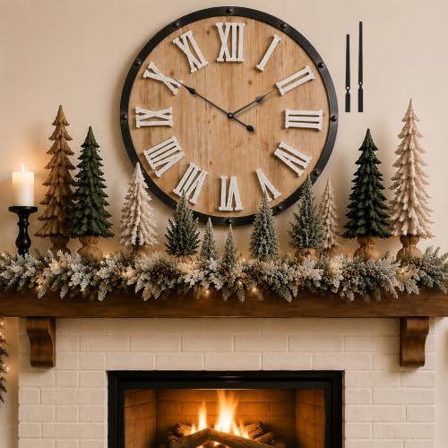 Oversized 30" Farmhouse Wall Clock, Rustic Wood Round Timepiece with Raised Roman Numerals, Black Metal Frame, Silent Quartz, Durable & Easy-to-Clean, Living Room & Entryway Decor (Whitewashed Oak) - color: Whitewashed Oak, size: Oversized 30 Inches