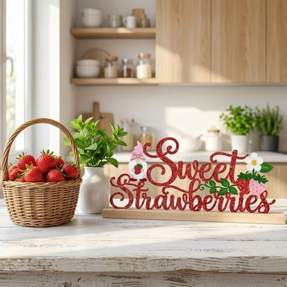 Strawberry Table Decor Centerpiece, Red Metal Table Sign - style: Sweet Strawberries