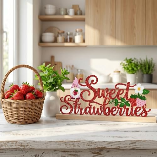 Strawberry Table Decor Centerpiece, Red Metal Table Sign - style: Sweet Strawberries
