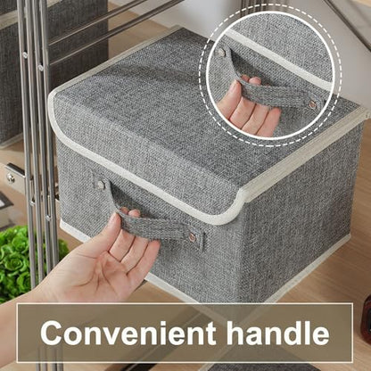 Foldable Fabric Storage Cubes with Lids,Grey 10.2x7.9x6.7in,3 Pack - color: Grey, size: 10.2x7.9x6.7in(3-pack)