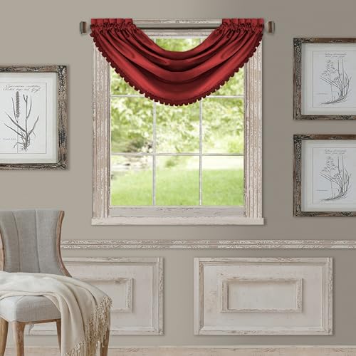 All Seasons Waterfall Window Valance, Rouge - 52" W x 36" L - color: Rouge