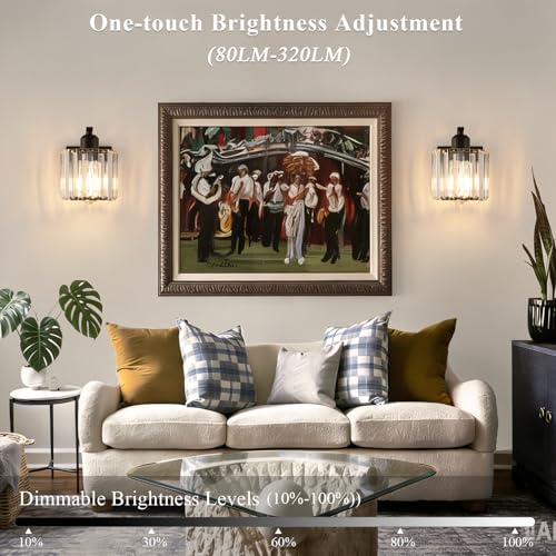 BELS 8 Inch Battery Operated Wall Sconces Set of 2, Farmhouse Black Wall Lights Fixture with Crystal Shade, 3 Colors Temperature, Remote Control, Dimmable, Wall Sconces for Mirror, Bathroom, Bedroom - color: Crystal