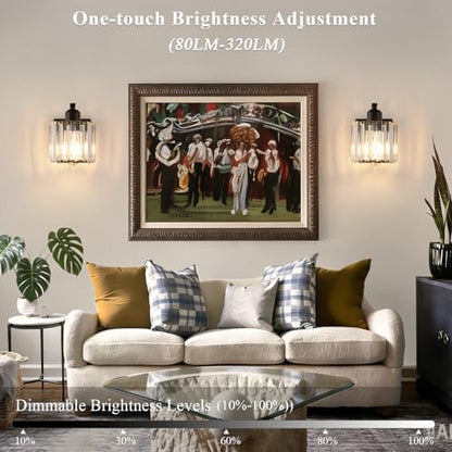 BELS 8 Inch Battery Operated Wall Sconces Set of 2, Farmhouse Black Wall Lights Fixture with Crystal Shade, 3 Colors Temperature, Remote Control, Dimmable, Wall Sconces for Mirror, Bathroom, Bedroom - color: Crystal