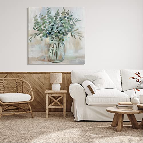 Soothing Eucalyptus Herb, 36 x 36 Inch Canvas Wall Art - color: Eucalyptus Mason Jar, size: 36"L x 36"W