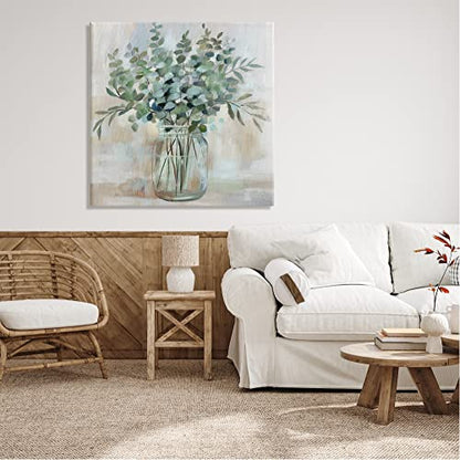 Soothing Eucalyptus Herb, 36 x 36 Inch Canvas Wall Art - color: Eucalyptus Mason Jar, size: 36"L x 36"W