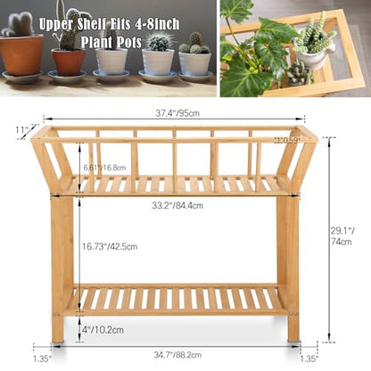 Nnewvante Bamboo Plant Stand Indoor 37.4"x11" 2 Tier Tall Organizer Shelf