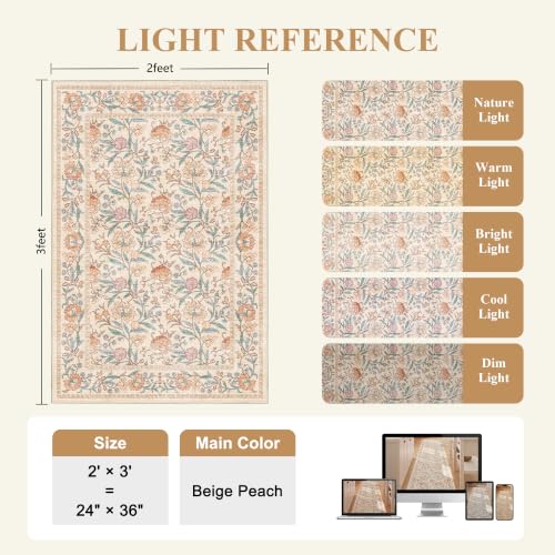 DUKINO 2x3 Rug, Washable Vintage Floral Bathroom Rugs Non Slip, Beige - color: Beige Peach, size: 2' x 3' (Rectangular)