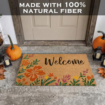 Flower Door Mat 30x17 Inch, Floral Spring Doormat, Summer Welcome Mat Coir