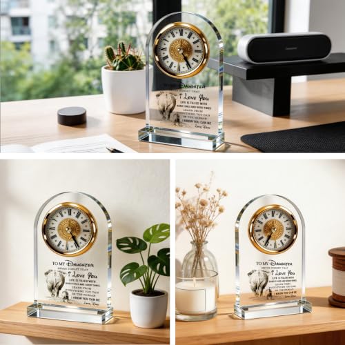 WKYAER Father Daughter Gifts Acrylic Desk Clock, Elephant Sketch Keepsake, Dad to Daughter Inspirational Quote Decor, Birthday Graduation Present, 4.3 x 7.8 in - color: Gift 14