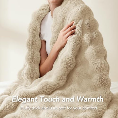 L'AGRATY Faux Rabbit Fur Throw Blanket for Couch, 50'' x 60'' Almond White - color: Almond White, size: 50" x 60"