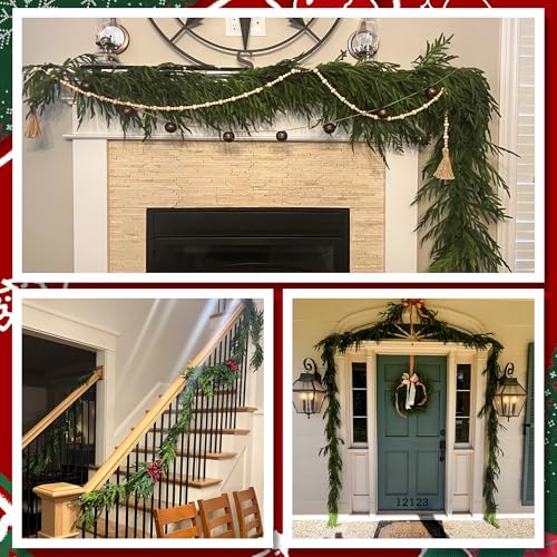 4 Pcs Christmas Norfolk Pine Garland, 6 Ft Dense Norfolk Pine Garland, Artificial Pines Greenery Garlands for Christmas Holiday Mantle Fireplace Table Home Decor - size: 4 Pcs