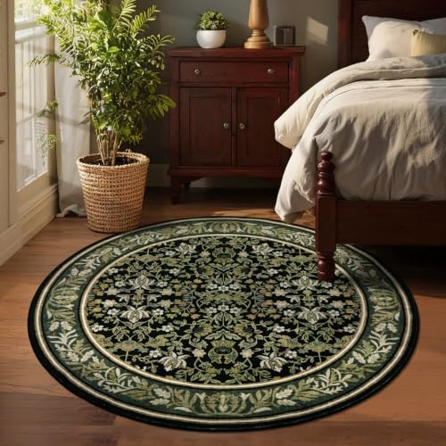 GarveeHome Round Rugs 6ft Washable Circle Rug for Living Room, Green Black - color: Green Black, size: 6' (Round)