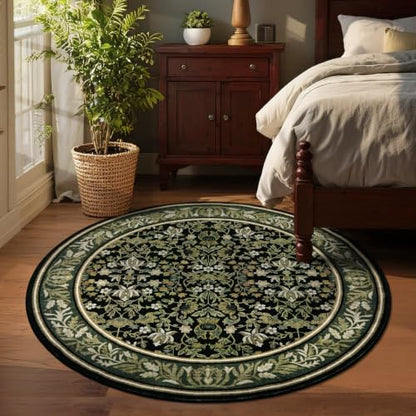 GarveeHome Round Rugs 6ft Washable Circle Rug for Living Room, Green Black - color: Green Black, size: 6' (Round)