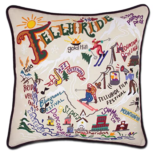 Catstudio Ski Telluride Hand Embroidered Pillow, Decorative Throw Pillow - color: Ski Telluride
