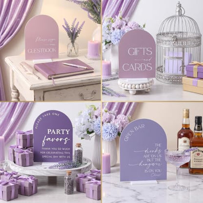 Weysat 4 Pcs Lavender Purple Acrylic Wedding Signs for Ceremony Reception - color: Lavender Purple