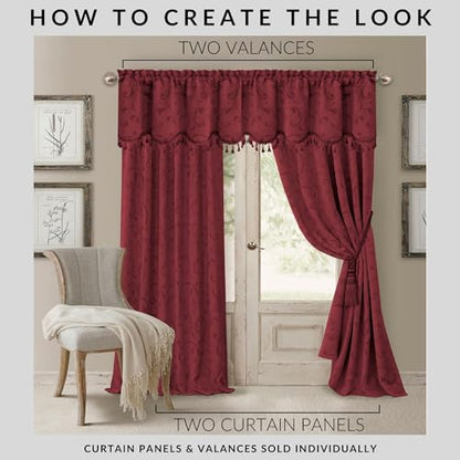 Mia Beaded Scallop Valance, Rouge - 52" W x 19" L - color: Rouge