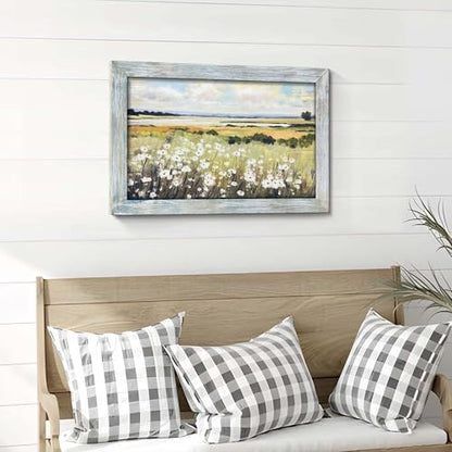 summer melody Landscape Floral Scenery Framed Wood Wall Art 24x16 Inch - color: Green, size: 24"L x 16"W