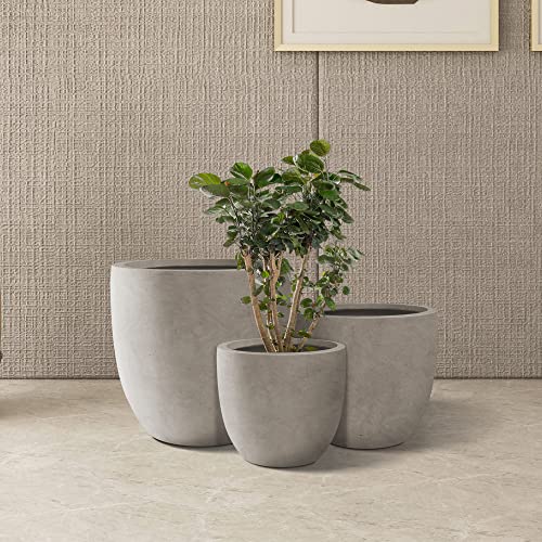 Kante Set of 3 Weathered Concrete Curved Planters 20" 16.5" 13.3" Dia - color: Weathered Concrete, size: 20.1"d + 16.5"d + 13.4"d