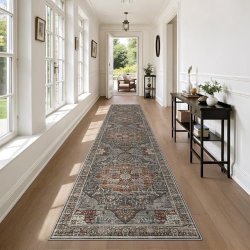 Roxstand Washable 2.6x12 Runner Rug, Non Slip Hallway Rugs Grey/Brown/Tan - color: Grey/Brown/Tan, size: 2'6"x12'(Runner)
