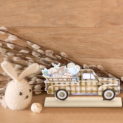 Blulu 5 Pieces Easter Table Decorations Wooden Bunny Signs Wood Easter Centerpieces for Farmhouse Rustic Home Office Tier Tray Decor Table Decoration Supplies(He is Risen)
