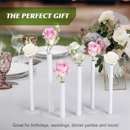 Magnetic Bud Vases Set of 6, White Aluminum Small Flower Vases with Stainless Steel Magnetic Bases, Minimalist Single Stem Vase Centerpieces for Wedding Dining Table Home Farmhouse Boho Decor