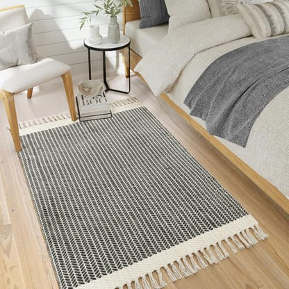 Lahome Boho Bathroom Rugs, 3x5 Washable Area Rug for Living Room - color: Grey, size: 3' x 5' (Rectangular)
