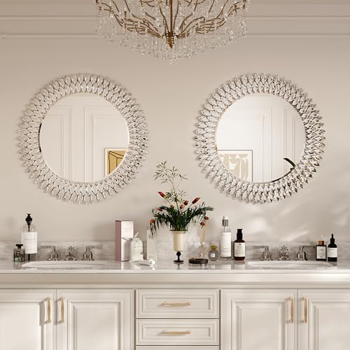 Kelly Miller 28" Jeweled Luxury Round Decorative Wall Mirror - size: 28"L x 28"W