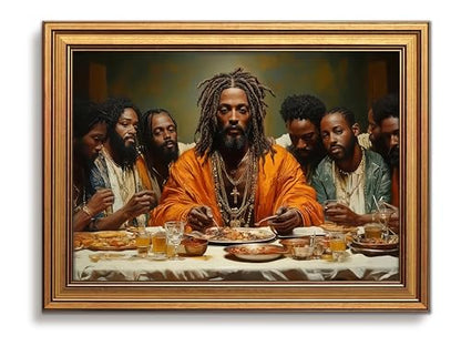 Black Jesus Wall Art Gold Framed Modern Last Supper Picture 12x16 Inch - color: Dinner, size: 16"L x 12"W