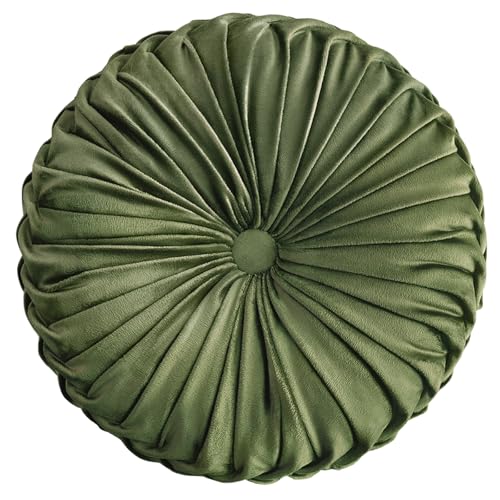 Teieas Round Throw Pillow Velvet Home Decoration Pleated Round Pillow Olive - color: Olive
