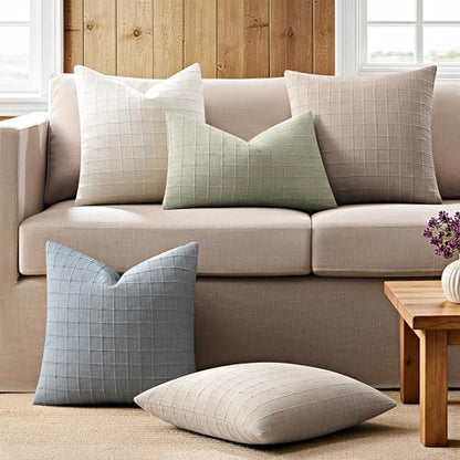 ZeeMart 2Pk Heavy Weight Artisanal Grid Pillow Covers 16x16in Chambray - color: Chambray, size: 16" x 16" (Pack of 2)