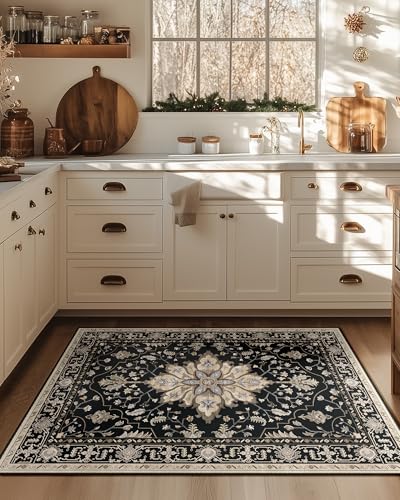 RELEANY Washable Area Rug, 3'x4', Black/Neutral - color: Black/Neutral, size: 3' x 4' (Rectangular)