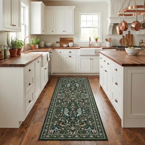 Garvee Washable Runner Rug 2x6 Hallway Runner Rug Peacock Floral Rugs Green - color: Green, size: 2' x 6' (Rectangular)