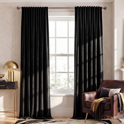 NICETOWN Velvet Black Out Curtains for Living Room, W52 x L96, 2 Panels - color: Black, size: 52"W x 96"L (Pack of 2)