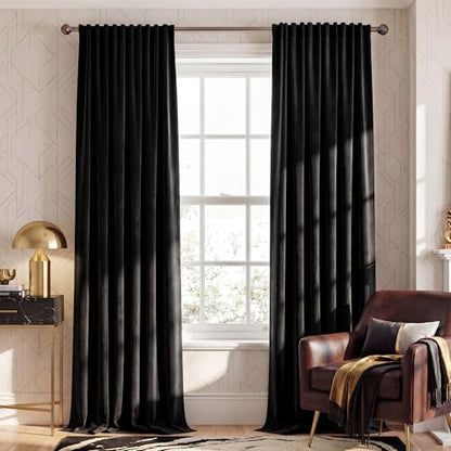 NICETOWN Velvet Black Out Curtains for Living Room, W52 x L96, 2 Panels - color: Black, size: 52"W x 96"L (Pack of 2)