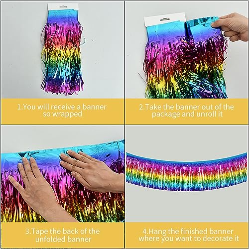 BEISHIDA Dark Rainbow Fringe Garland Banner 30ft Wall Tinsel Foil Streamers - color: Dark Rainbow