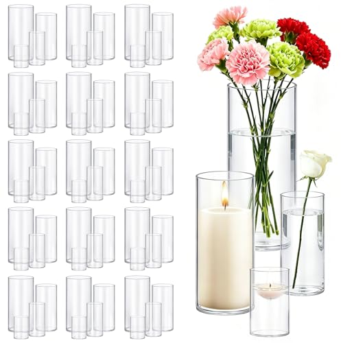 Homjoy 64 Pack Glass Cylinder Vases 4,6,8,10 Inch Tall Clear Flower Vase Hurricane Floating Candle Holder for Table Centerpiece Wedding Home Decor - size: 64 Pack(4,6,8,10)